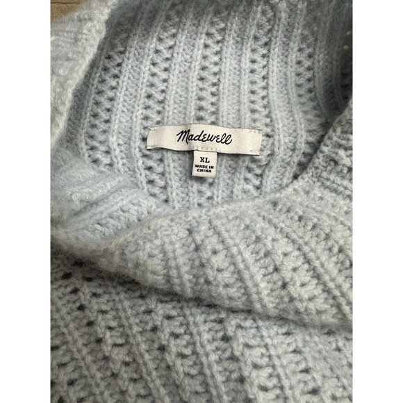 Madewell Women's XL 100% Merino Wool Pointelle-Stitch Mockneck Sweater Blue - Picture 9 of 10